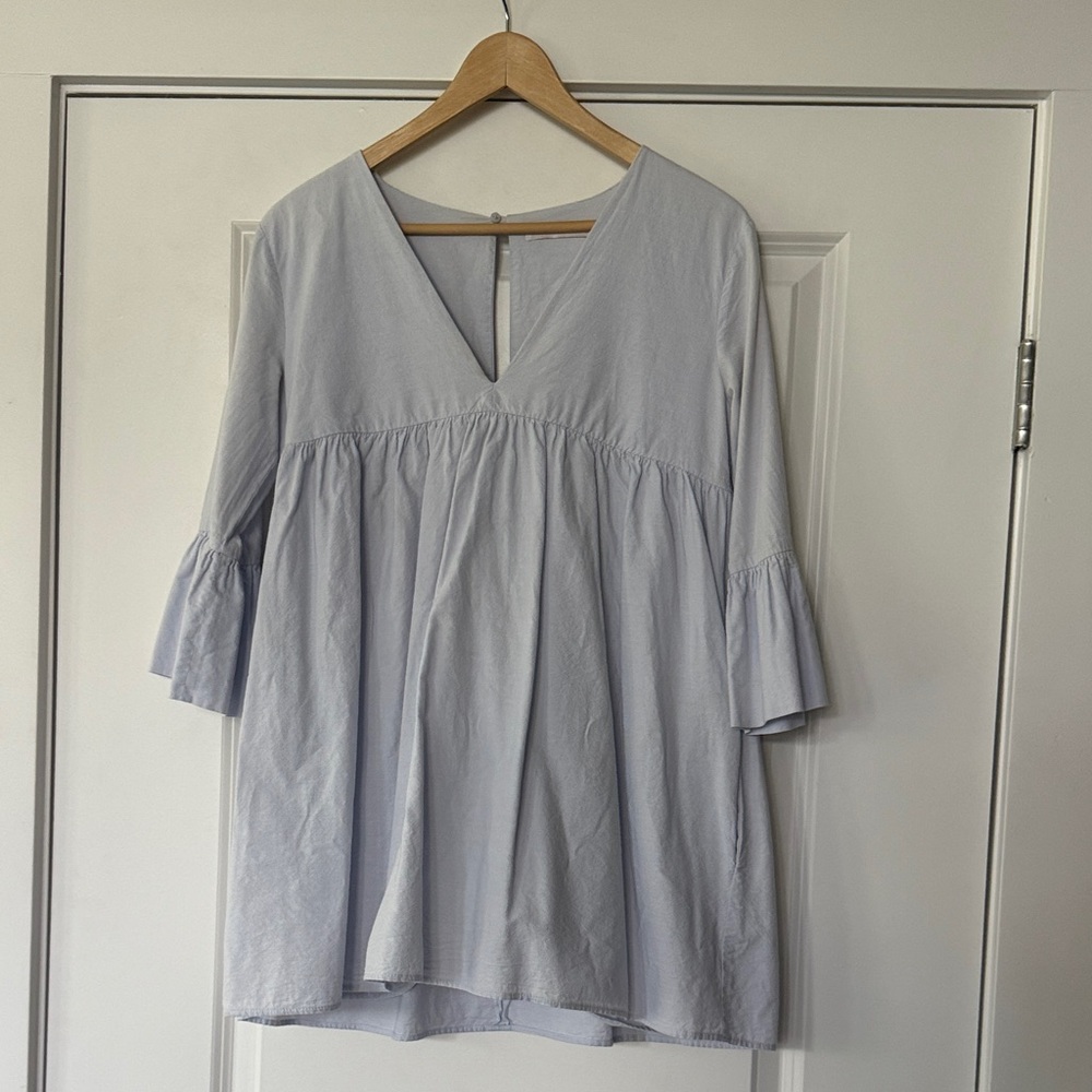 Zara Light Blue cotton V-Neck lined jumper dress
